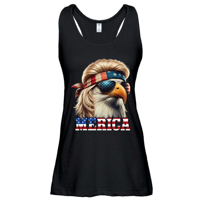 Funny Eagle Merica 4th July Blonde Wig Mullet Funny Man Ladies Essential Flowy Tank