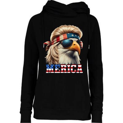 Funny Eagle Merica 4th July Blonde Wig Mullet Funny Man Womens Funnel Neck Pullover Hood