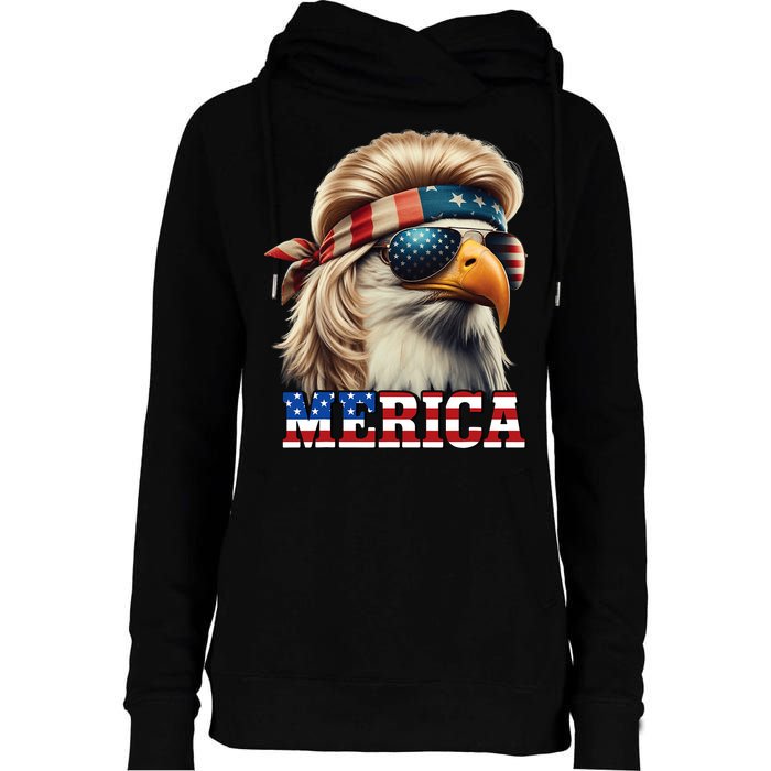 Funny Eagle Merica 4th July Blonde Wig Mullet Funny Man Womens Funnel Neck Pullover Hood