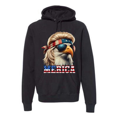 Funny Eagle Merica 4th July Blonde Wig Mullet Funny Man Premium Hoodie