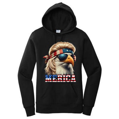 Funny Eagle Merica 4th July Blonde Wig Mullet Funny Man Women's Pullover Hoodie