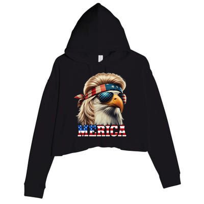 Funny Eagle Merica 4th July Blonde Wig Mullet Funny Man Crop Fleece Hoodie