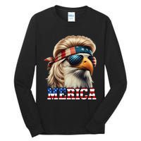 Funny Eagle Merica 4th July Blonde Wig Mullet Funny Man Tall Long Sleeve T-Shirt