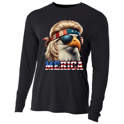 Funny Eagle Merica 4th July Blonde Wig Mullet Funny Man Cooling Performance Long Sleeve Crew