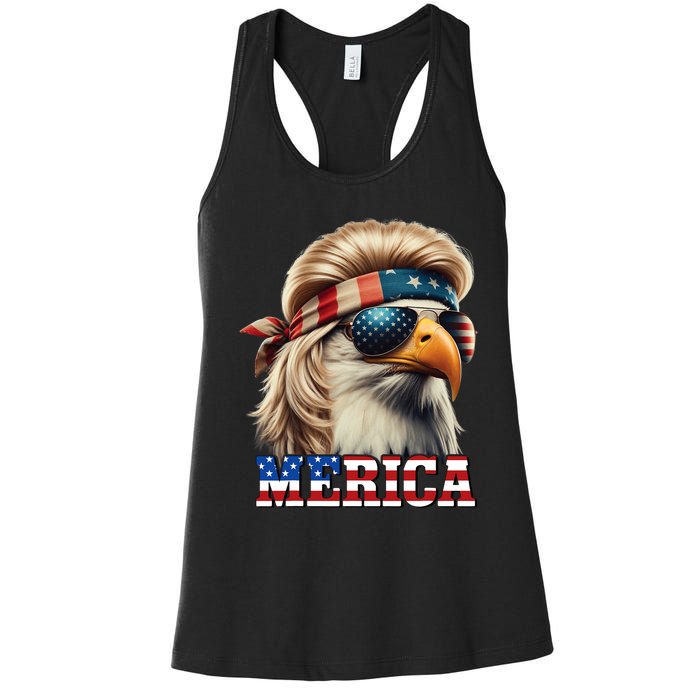 Funny Eagle Merica 4th July Blonde Wig Mullet Funny Man Women's Racerback Tank