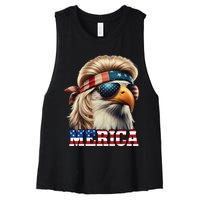 Funny Eagle Merica 4th July Blonde Wig Mullet Funny Man Women's Racerback Cropped Tank