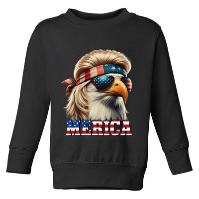 Funny Eagle Merica 4th July Blonde Wig Mullet Funny Man Toddler Sweatshirt