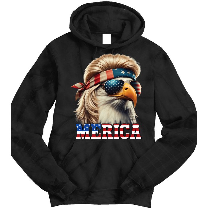 Funny Eagle Merica 4th July Blonde Wig Mullet Funny Man Tie Dye Hoodie