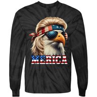 Funny Eagle Merica 4th July Blonde Wig Mullet Funny Man Tie-Dye Long Sleeve Shirt