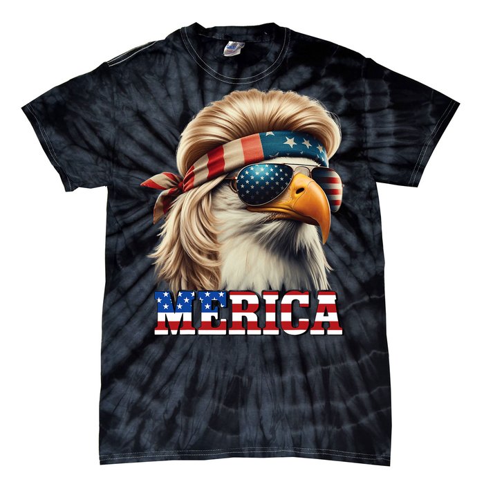 Funny Eagle Merica 4th July Blonde Wig Mullet Funny Man Tie-Dye T-Shirt