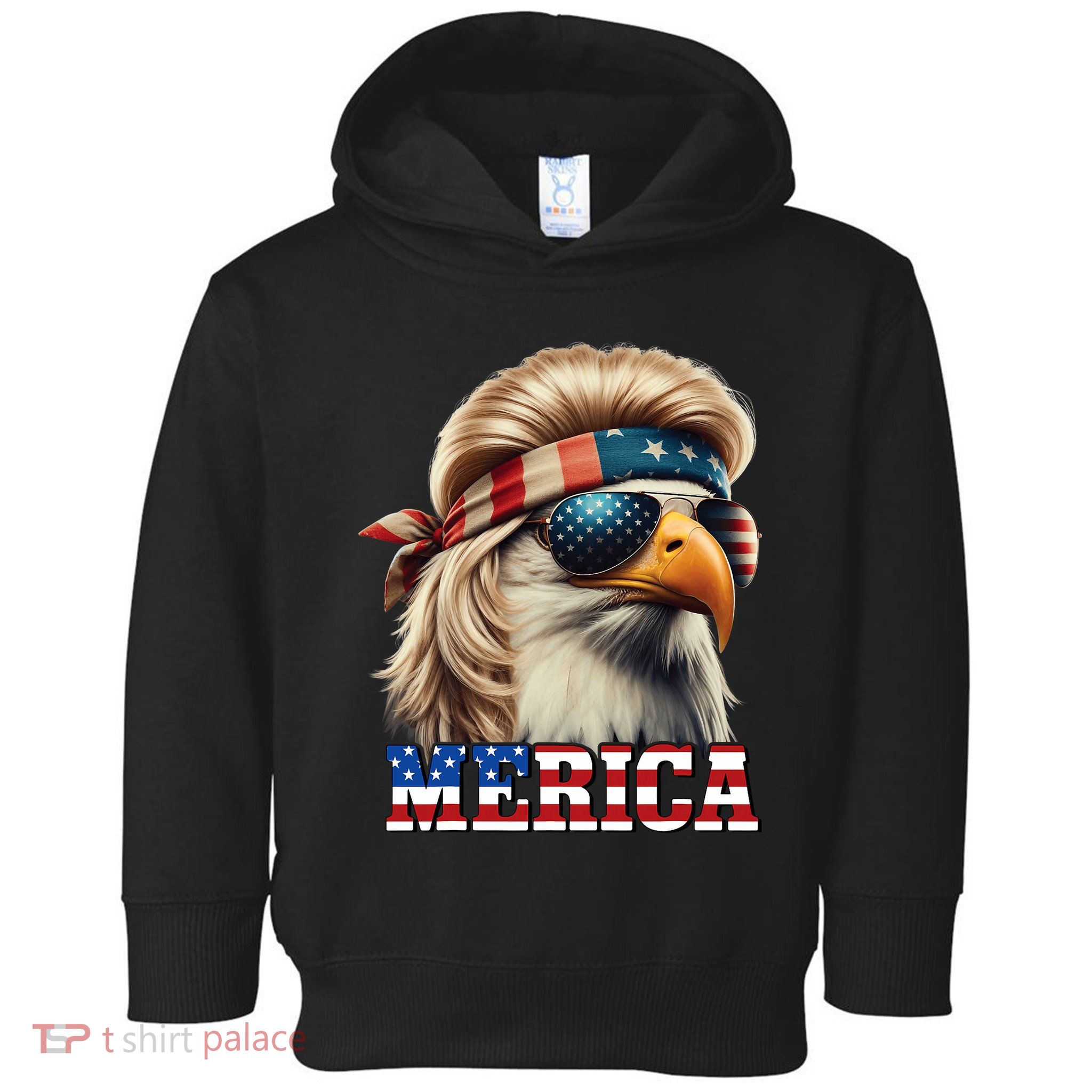 Funny Eagle Merica 4th July Blonde Wig Mullet Funny Man Toddler Hoodie