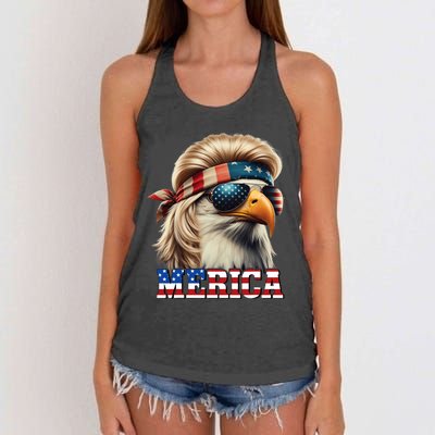 Funny Eagle Merica 4th July Blonde Wig Mullet Funny Man Women's Knotted Racerback Tank