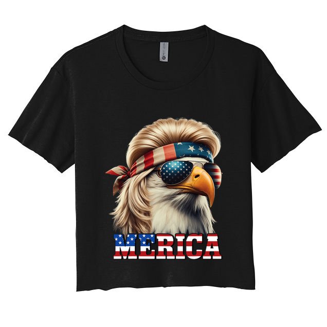 Funny Eagle Merica 4th July Blonde Wig Mullet Funny Man Crop Top