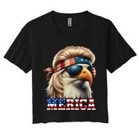 Funny Eagle Merica 4th July Blonde Wig Mullet Funny Man Women's Crop Top Tee