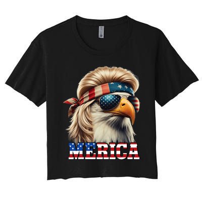 Funny Eagle Merica 4th July Blonde Wig Mullet Funny Man Women's Crop Top Tee