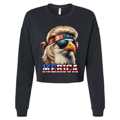 Funny Eagle Merica 4th July Blonde Wig Mullet Funny Man Cropped Pullover Crew