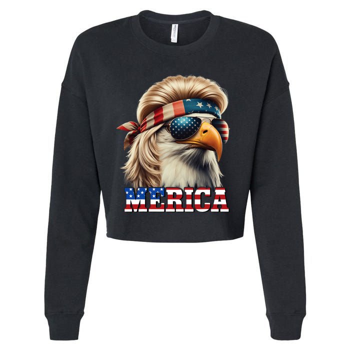 Funny Eagle Merica 4th July Blonde Wig Mullet Funny Man Cropped Pullover Crew