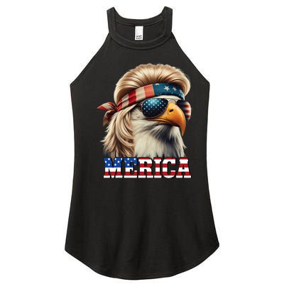 Funny Eagle Merica 4th July Blonde Wig Mullet Funny Man Women's Perfect Tri Rocker Tank