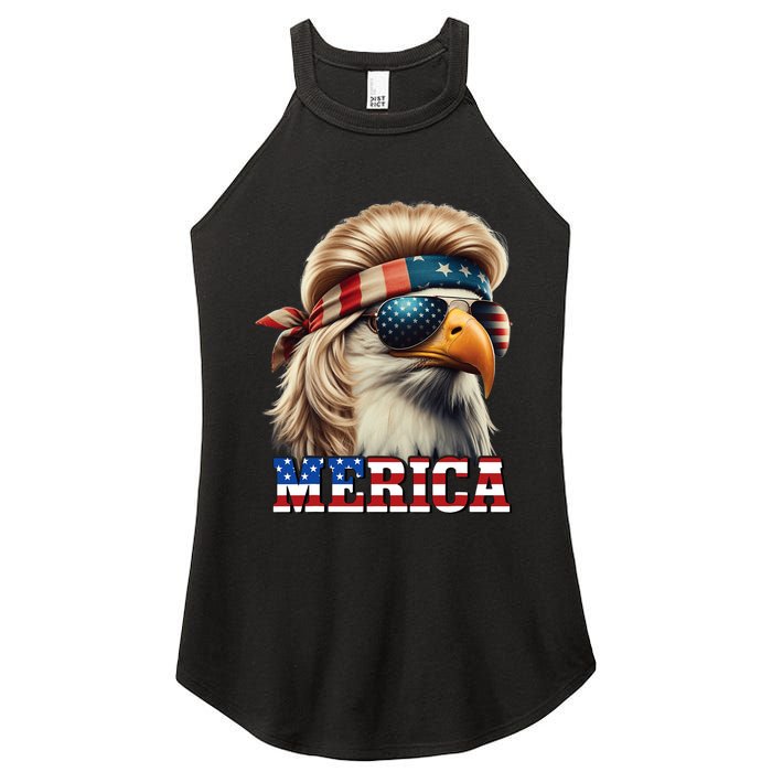 Funny Eagle Merica 4th July Blonde Wig Mullet Funny Man Women's Perfect Tri Rocker Tank