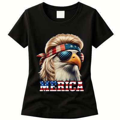 Funny Eagle Merica 4th July Blonde Wig Mullet Funny Man Womens T-Shirt