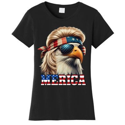 Funny Eagle Merica 4th July Blonde Wig Mullet Funny Man Women's T-Shirt