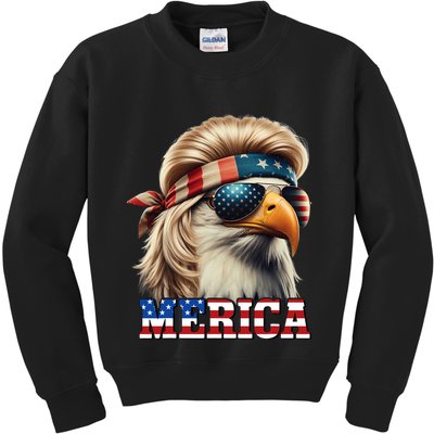 Funny Eagle Merica 4th July Blonde Wig Mullet Funny Man Kids Sweatshirt