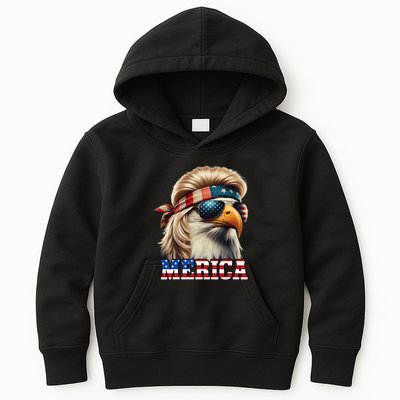 Funny Eagle Merica 4th July Blonde Wig Mullet Funny Man Kids Hoodie