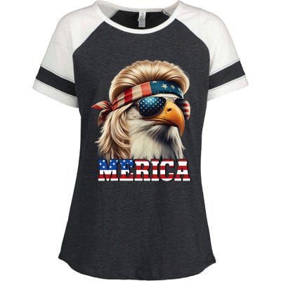 Funny Eagle Merica 4th July Blonde Wig Mullet Funny Man Enza Ladies Jersey Colorblock Tee