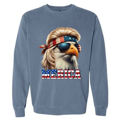 Funny Eagle Merica 4th July Blonde Wig Mullet Funny Man Garment-Dyed Sweatshirt