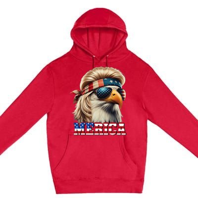 Funny Eagle Merica 4th July Blonde Wig Mullet Funny Man Premium Pullover Hoodie