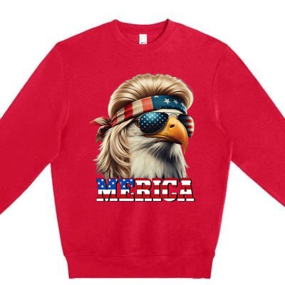 Funny Eagle Merica 4th July Blonde Wig Mullet Funny Man Premium Crewneck Sweatshirt