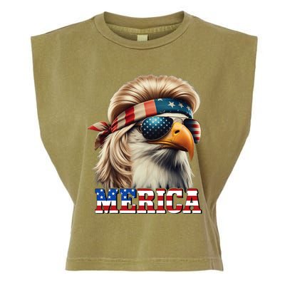 Funny Eagle Merica 4th July Blonde Wig Mullet Funny Man Garment-Dyed Women's Muscle Tee