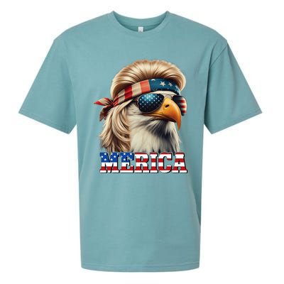 Funny Eagle Merica 4th July Blonde Wig Mullet Funny Man Sueded Cloud Jersey T-Shirt