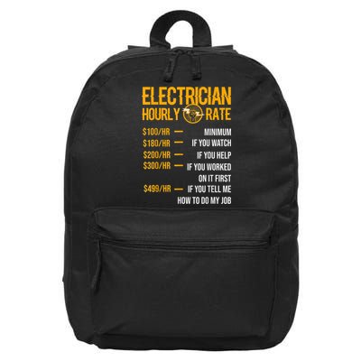 Funny Electrician Men Electrician Hourly Rate Electrician 16 in Basic Backpack