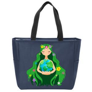 Flower Earth Mother Figure Cute Zip Tote Bag