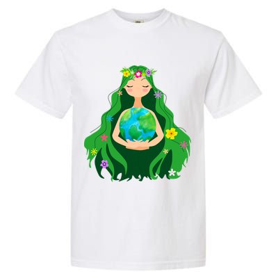 Flower Earth Mother Figure Cute Garment-Dyed Heavyweight T-Shirt