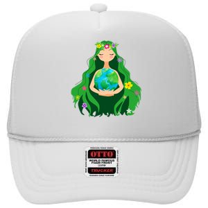 Flower Earth Mother Figure Cute High Crown Mesh Back Trucker Hat