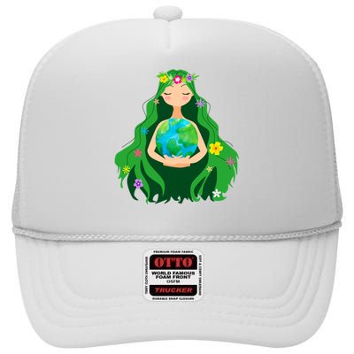 Flower Earth Mother Figure Cute High Crown Mesh Back Trucker Hat