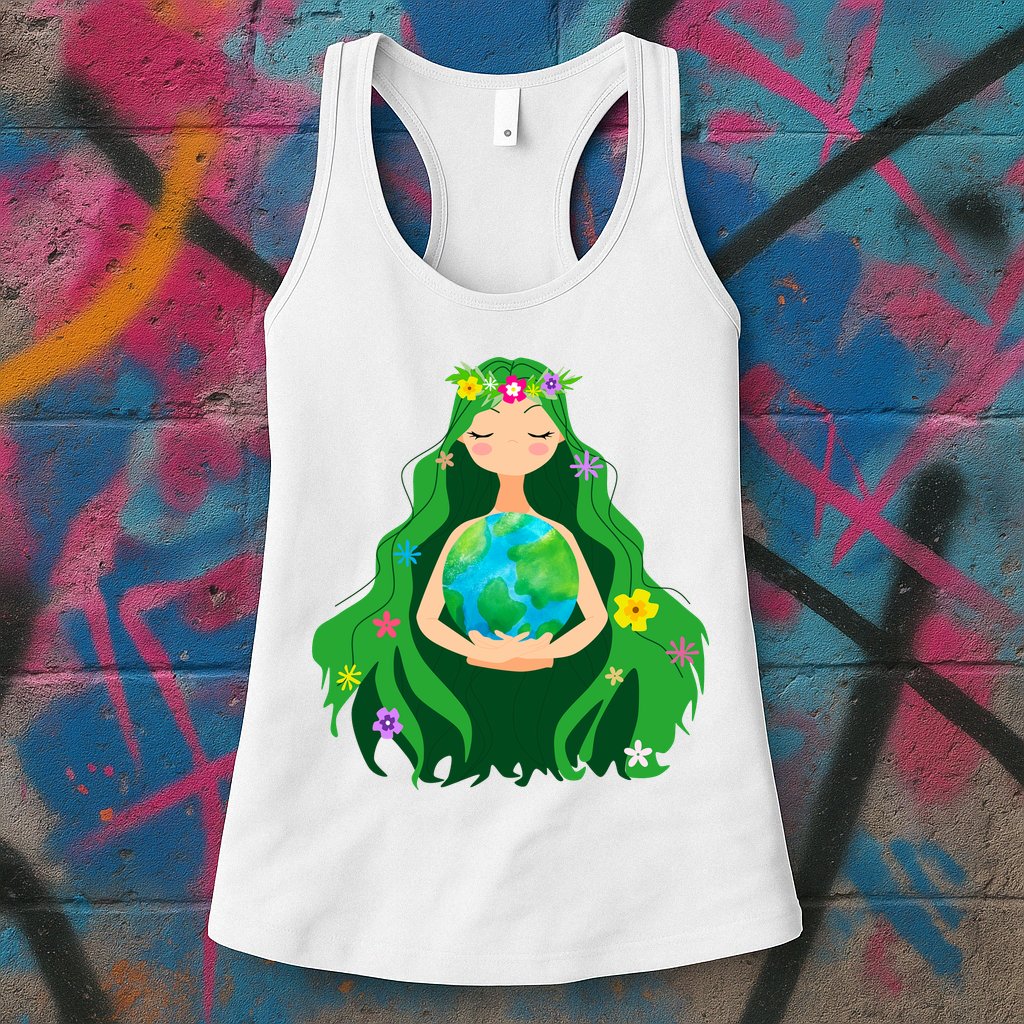 Flower Earth Mother Figure Cute Womens Tank Top