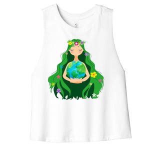 Flower Earth Mother Figure Cute Women's Racerback Cropped Tank