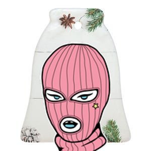 Female Pink Ski Ceramic Bell Ornament