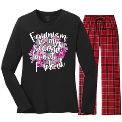 Feminism Is My Second Favorite F Word Women's Long Sleeve Flannel Pajama Set 