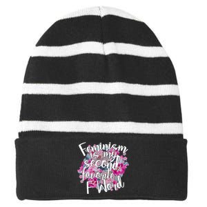 Feminism Is My Second Favorite F Word Striped Beanie with Solid Band