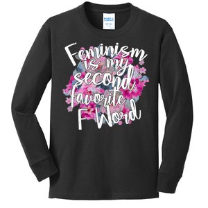 Feminism Is My Second Favorite F Word Kids Long Sleeve Shirt