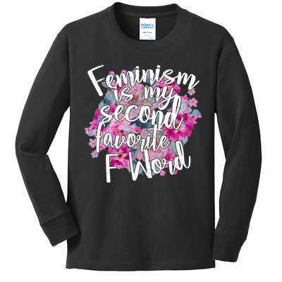 Feminism Is My Second Favorite F Word Kids Long Sleeve Shirt