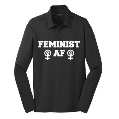 Feminist AF Women's Rights Fist Logo Silk Touch Performance Long Sleeve Polo