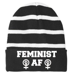 Feminist AF Women's Rights Fist Logo Striped Beanie with Solid Band