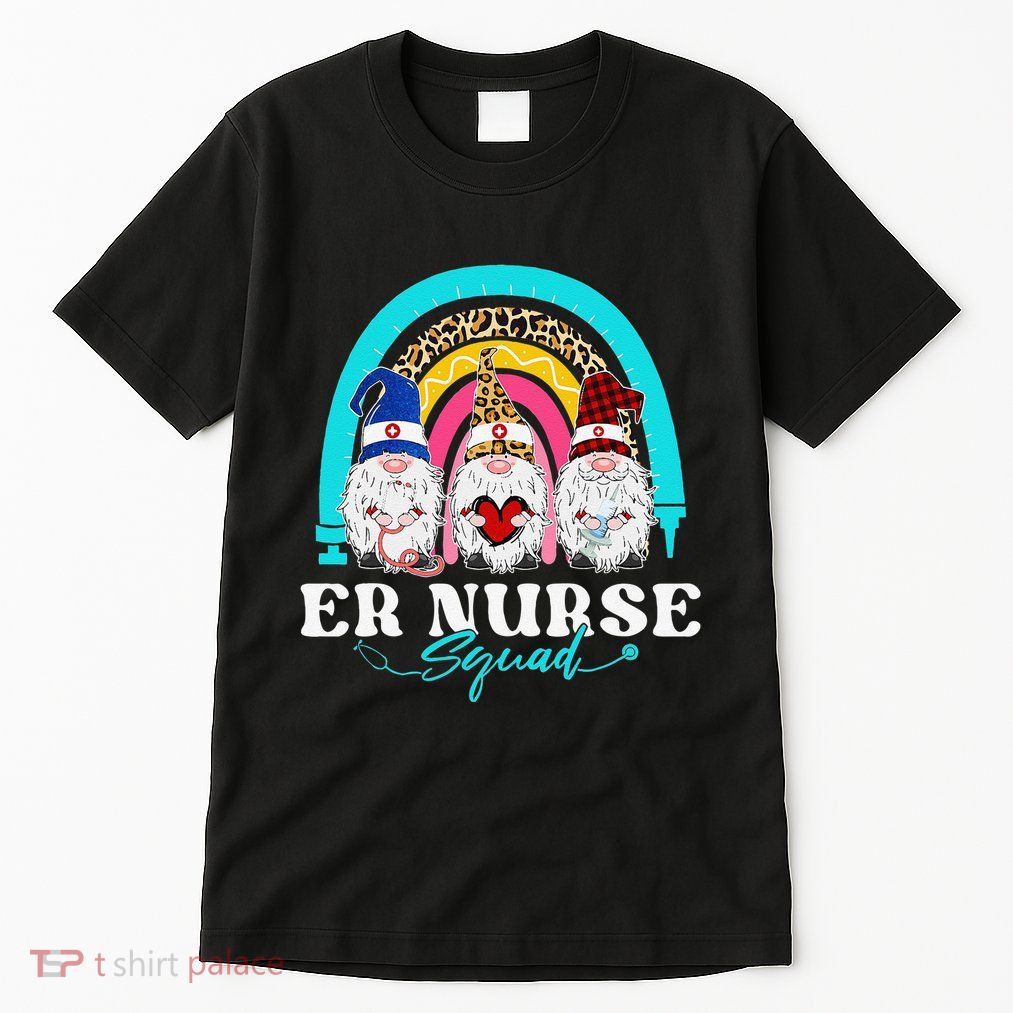 Funny ER Nurse Squad Leopard Rainbow Gnomies Nurses Day Tall T-Shirt
