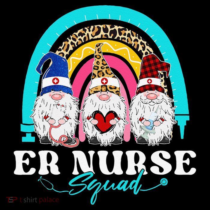Funny ER Nurse Squad Leopard Rainbow Gnomies Nurses Day Premium T-Shirt