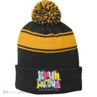 Funny End Of School Year Teacher Summer Bruh We Out Stripe Pom Pom Beanie